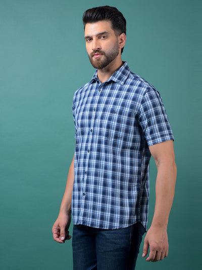 Blue Checked 100% Cotton Shirt-Men Shirts-Crimsoune Club