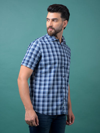 Blue Checked 100% Cotton Shirt-Men Shirts-Crimsoune Club