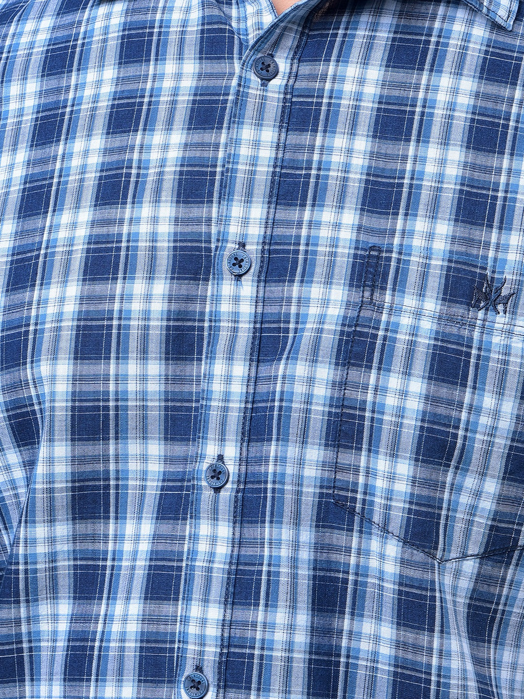 Blue Checked 100% Cotton Shirt-Men Shirts-Crimsoune Club