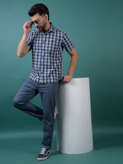 Blue Checked 100% Cotton Shirt-Men Shirts-Crimsoune Club
