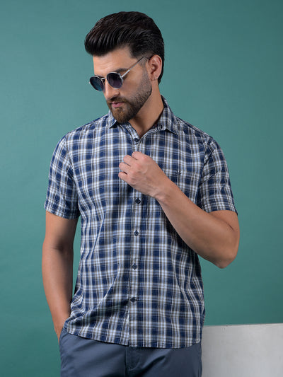 Blue Checked 100% Cotton Shirt-Men Shirts-Crimsoune Club