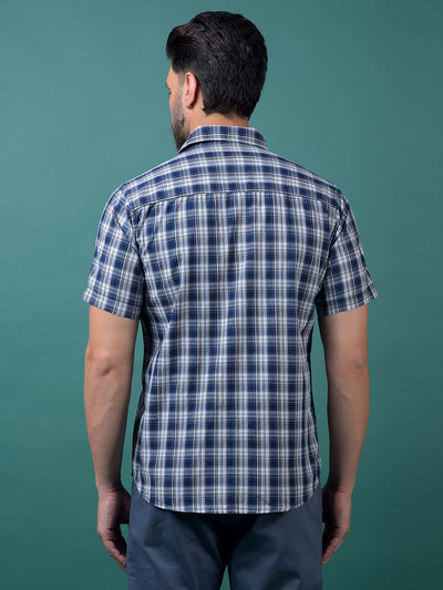 Blue Checked 100% Cotton Shirt-Men Shirts-Crimsoune Club