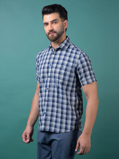 Blue Checked 100% Cotton Shirt-Men Shirts-Crimsoune Club