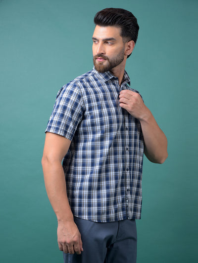 Blue Checked 100% Cotton Shirt-Men Shirts-Crimsoune Club