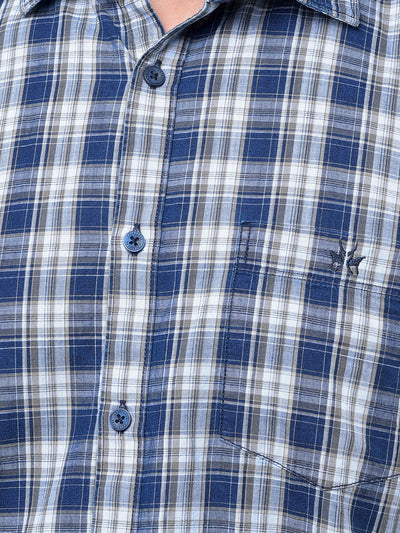 Blue Checked 100% Cotton Shirt-Men Shirts-Crimsoune Club