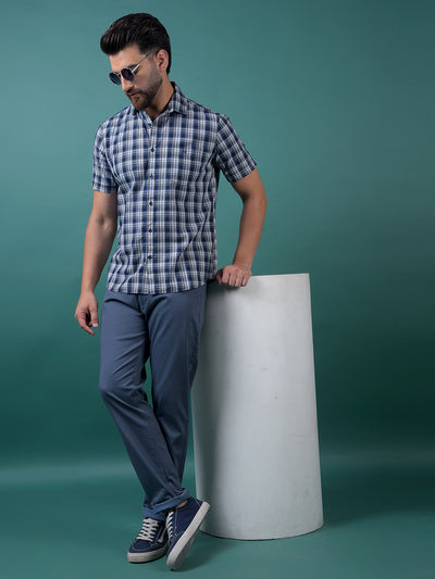 Blue Checked 100% Cotton Shirt-Men Shirts-Crimsoune Club