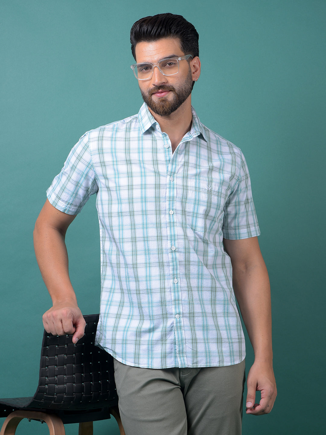 Blue Checked 100% Cotton Shirt-Men Shirts-Crimsoune Club