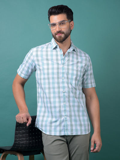 Blue Checked 100% Cotton Shirt-Men Shirts-Crimsoune Club