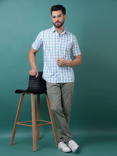 Blue Checked 100% Cotton Shirt-Men Shirts-Crimsoune Club