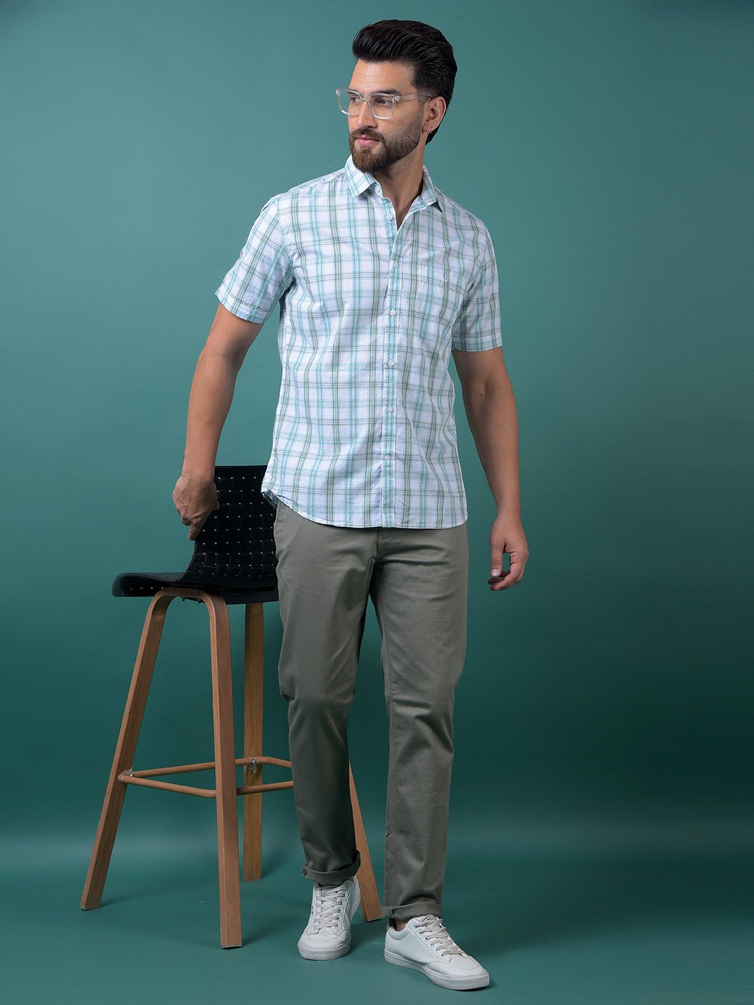 Blue Checked 100% Cotton Shirt-Men Shirts-Crimsoune Club