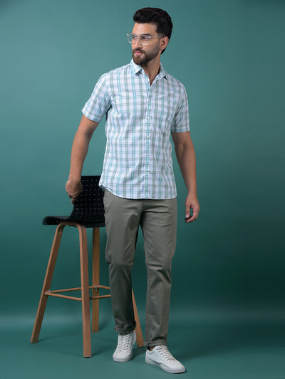 Blue Checked 100% Cotton Shirt-Men Shirts-Crimsoune Club