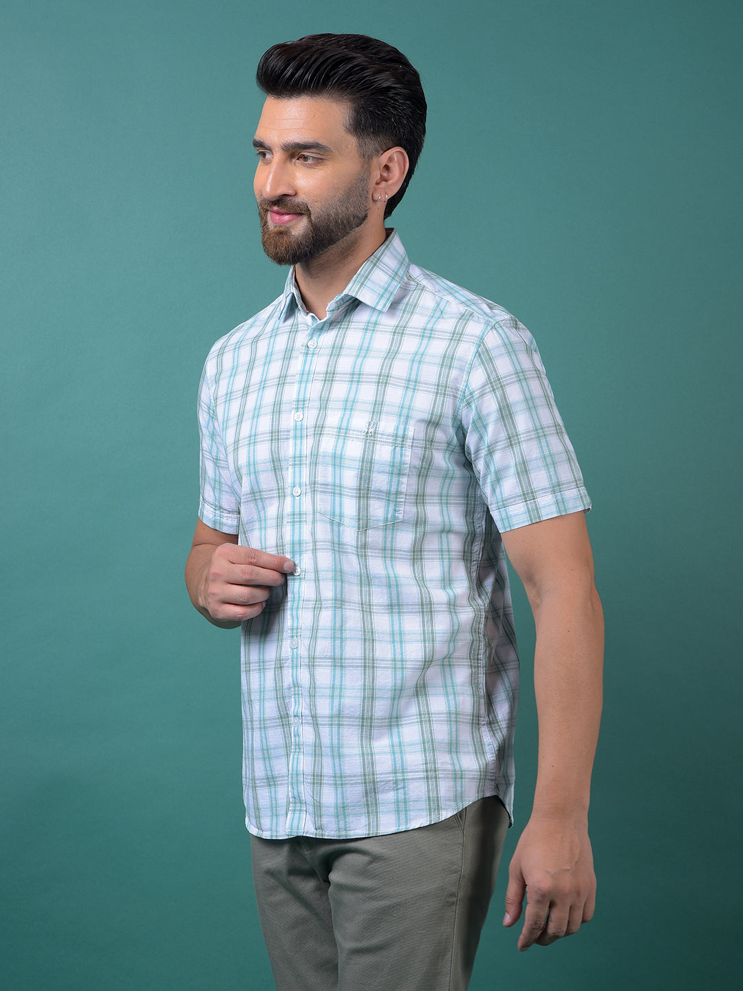 Blue Checked 100% Cotton Shirt-Men Shirts-Crimsoune Club