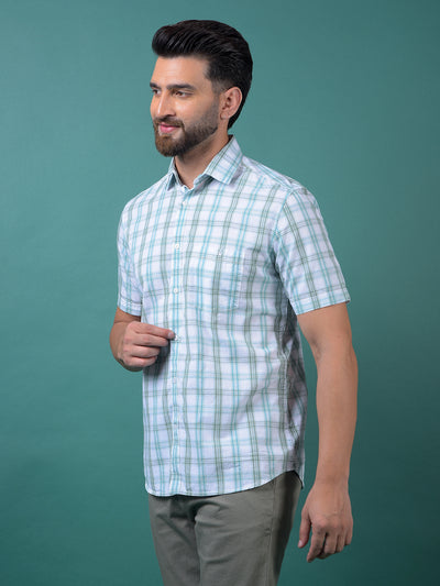 Blue Checked 100% Cotton Shirt-Men Shirts-Crimsoune Club