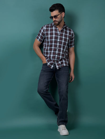 Wine Checked 100% Cotton Shirt-Men Shirts-Crimsoune Club