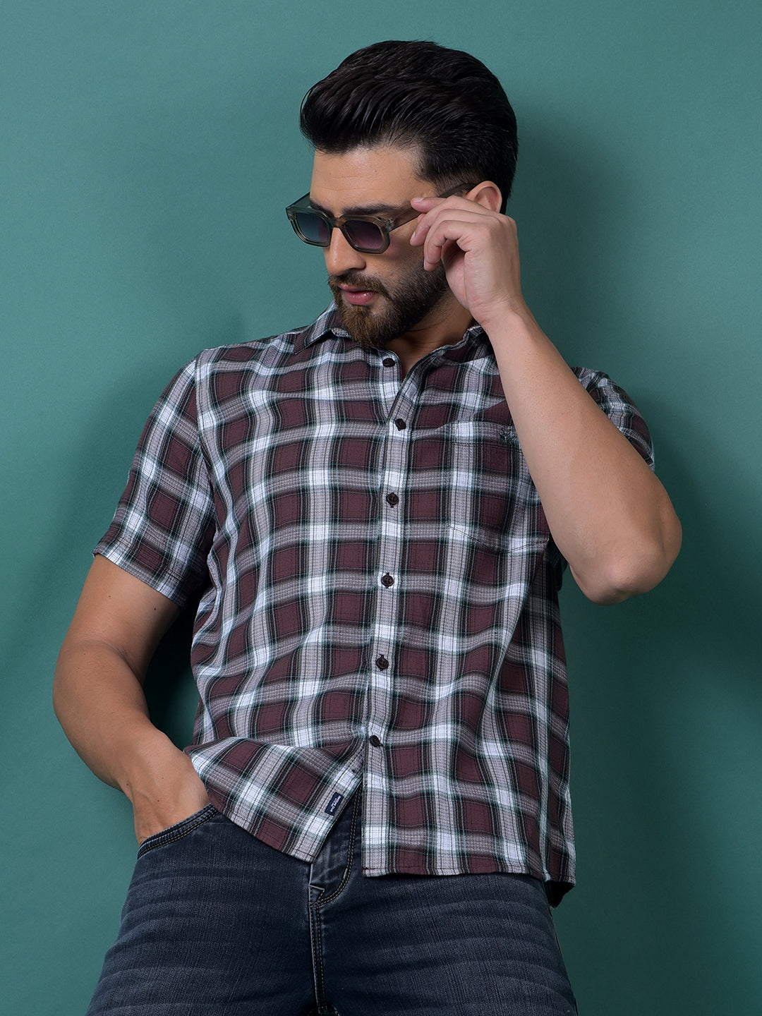 Wine Checked 100% Cotton Shirt-Men Shirts-Crimsoune Club