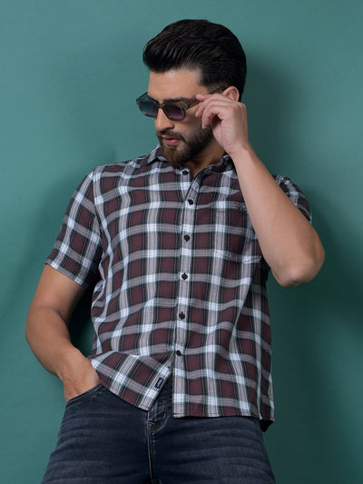 Wine Checked 100% Cotton Shirt-Men Shirts-Crimsoune Club