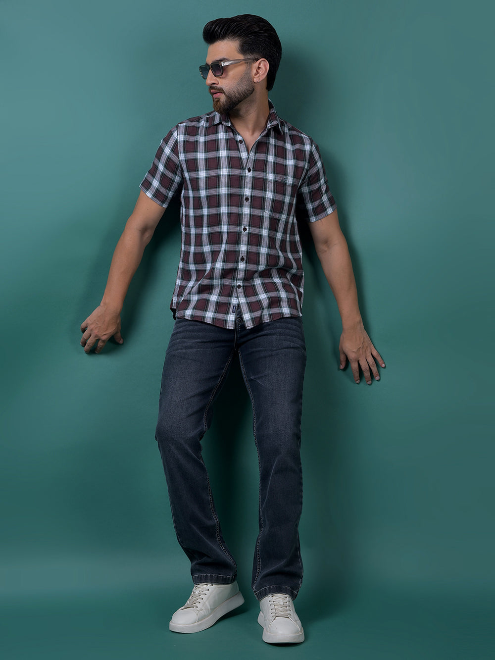 Wine Checked 100% Cotton Shirt-Men Shirts-Crimsoune Club