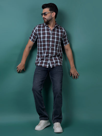 Wine Checked 100% Cotton Shirt-Men Shirts-Crimsoune Club