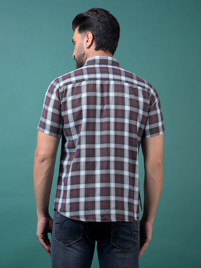 Wine Checked 100% Cotton Shirt-Men Shirts-Crimsoune Club