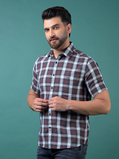 Wine Checked 100% Cotton Shirt-Men Shirts-Crimsoune Club