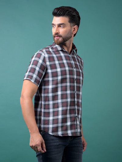 Wine Checked 100% Cotton Shirt-Men Shirts-Crimsoune Club