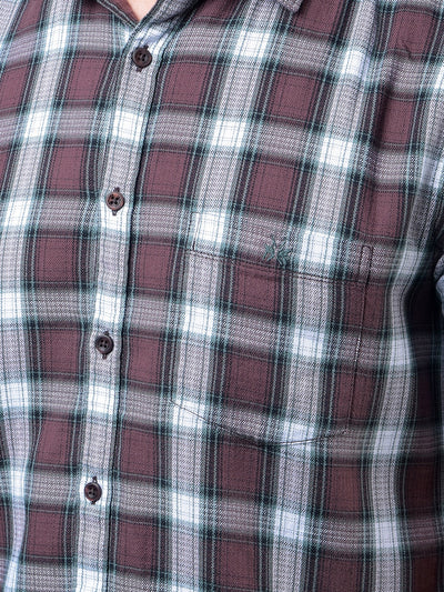 Wine Checked 100% Cotton Shirt-Men Shirts-Crimsoune Club