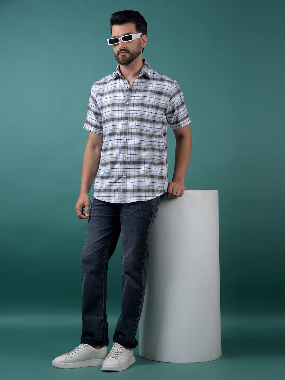 Brown Checked 100% Cotton Shirt-Men Shirts-Crimsoune Club