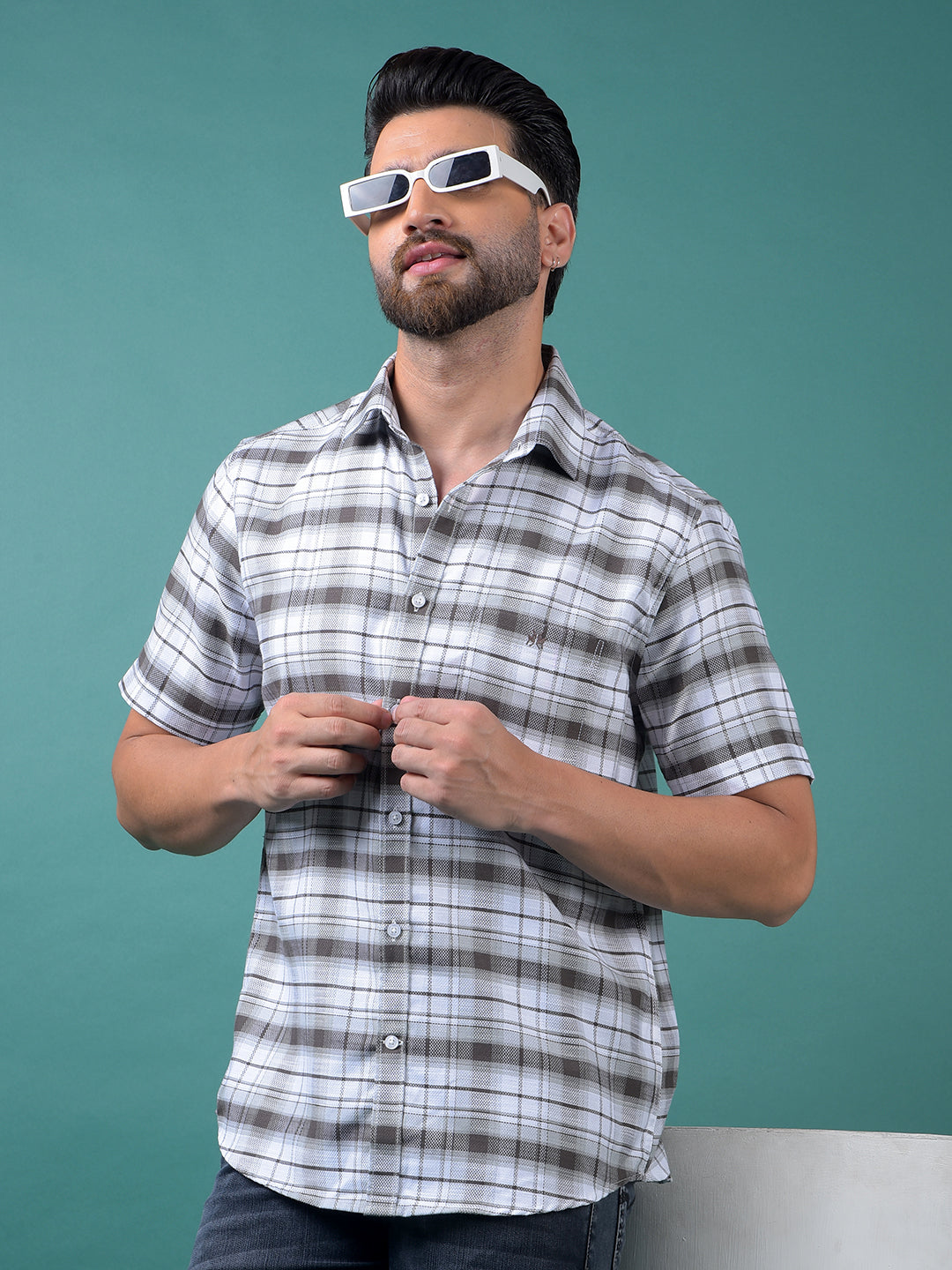 Brown Checked 100% Cotton Shirt-Men Shirts-Crimsoune Club