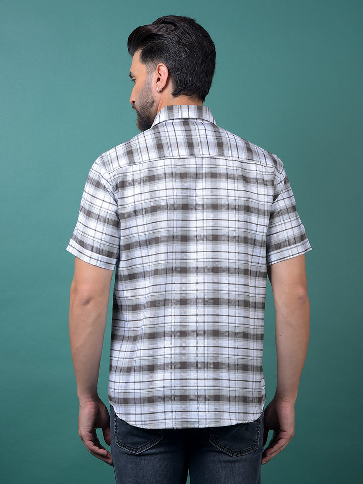 Brown Checked 100% Cotton Shirt-Men Shirts-Crimsoune Club