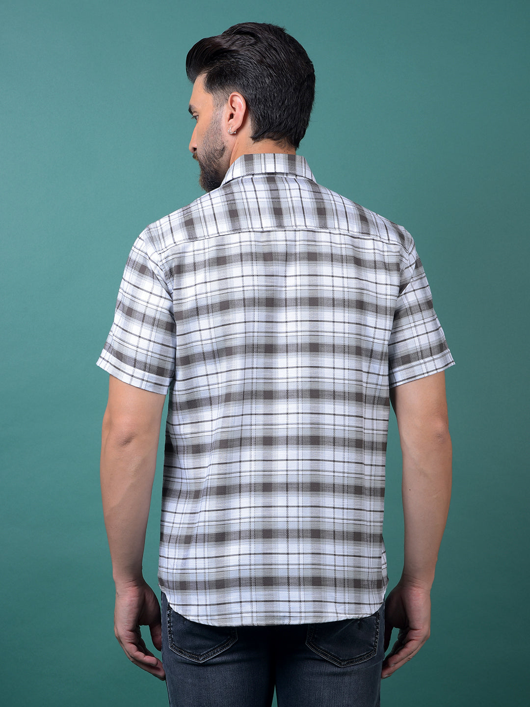 Brown Checked 100% Cotton Shirt-Men Shirts-Crimsoune Club