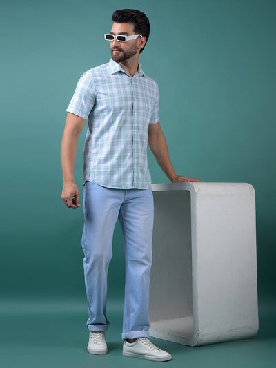 Blue Checked 100% Cotton Shirt-Men Shirts-Crimsoune Club
