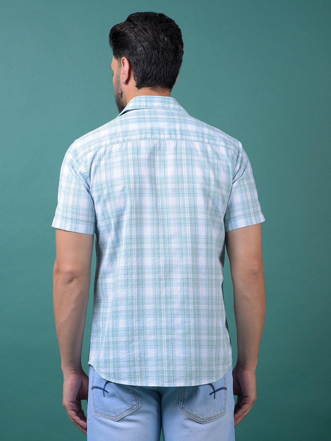 Blue Checked 100% Cotton Shirt-Men Shirts-Crimsoune Club