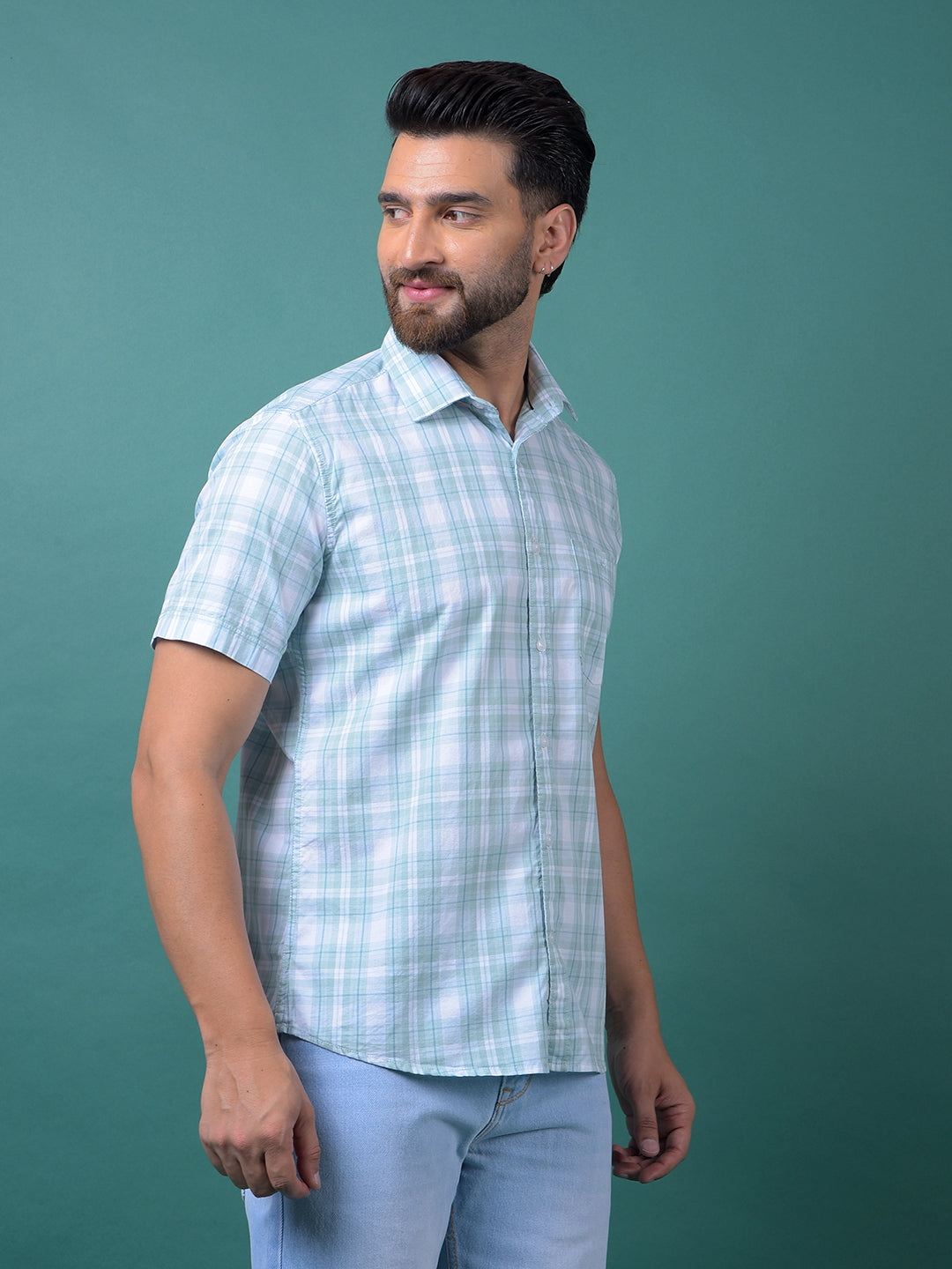 Blue Checked 100% Cotton Shirt-Men Shirts-Crimsoune Club