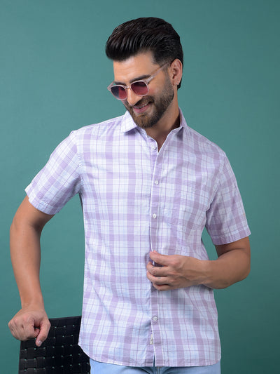Purple Checked 100% Cotton Shirt-Men Shirts-Crimsoune Club