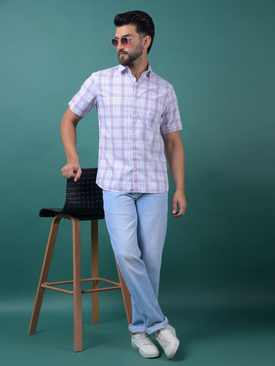Purple Checked 100% Cotton Shirt-Men Shirts-Crimsoune Club