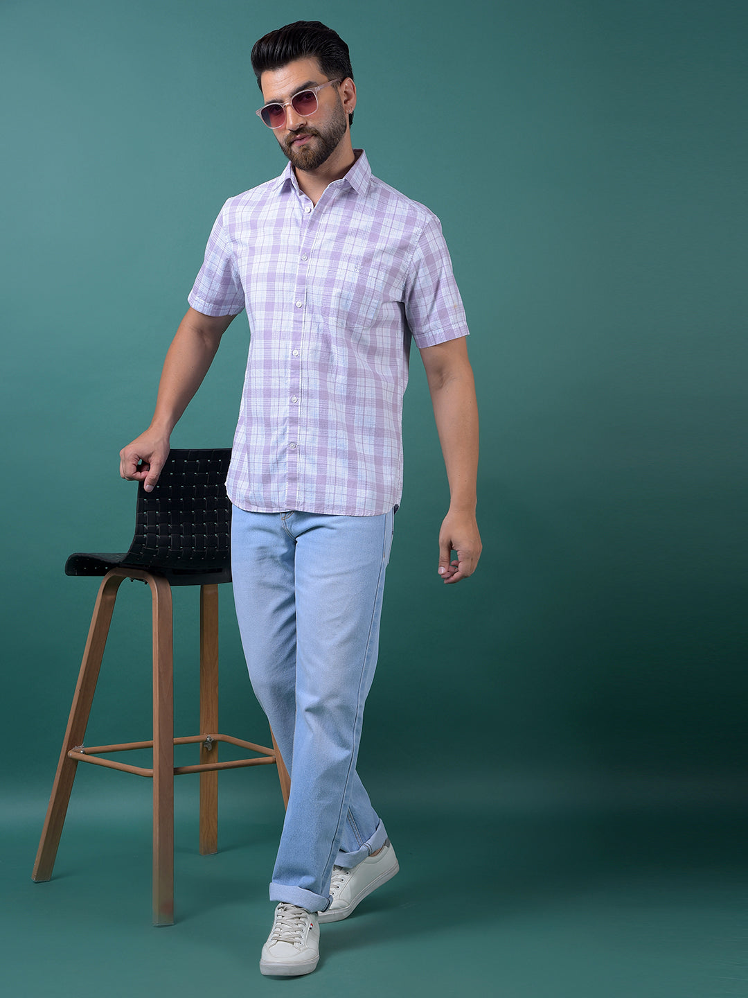 Purple Checked 100% Cotton Shirt-Men Shirts-Crimsoune Club