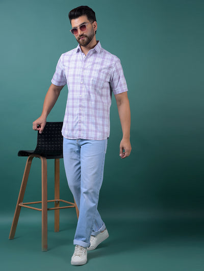 Purple Checked 100% Cotton Shirt-Men Shirts-Crimsoune Club