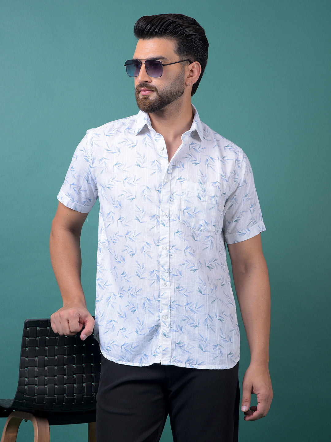 Blue Floral Print Shirt-Men Shirts-Crimsoune Club
