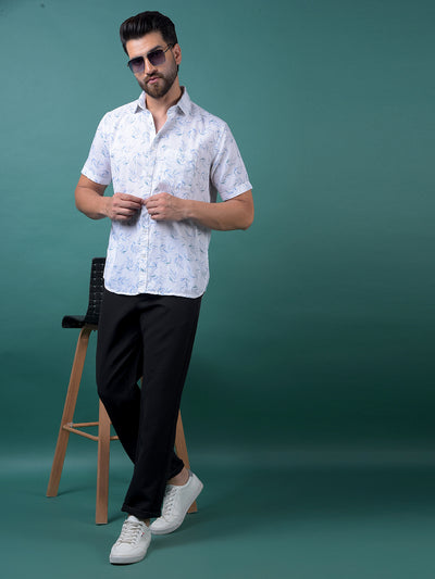 Blue Floral Print Shirt-Men Shirts-Crimsoune Club
