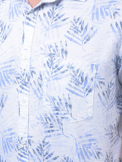 Blue Floral Print 100% Cotton Shirt-Men Shirts-Crimsoune Club