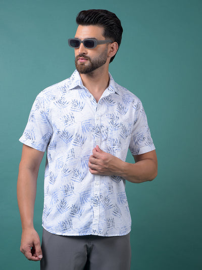 Blue Floral Print 100% Cotton Shirt-Men Shirts-Crimsoune Club