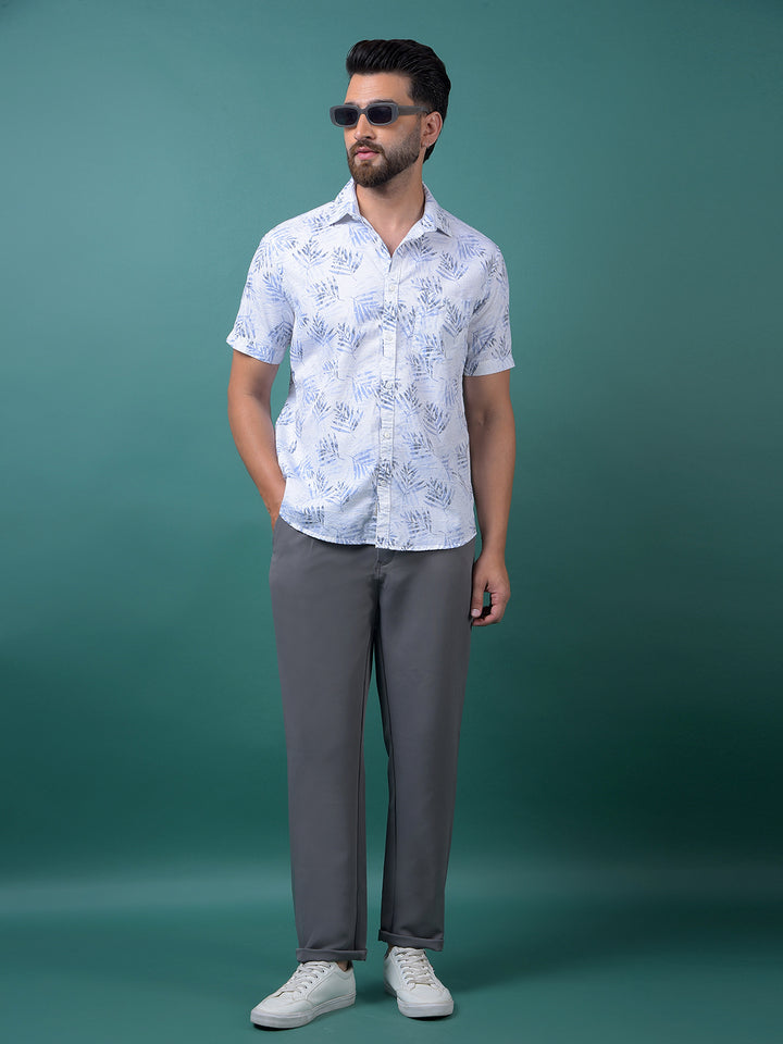 Blue Floral Print 100% Cotton Shirt-Men Shirts-Crimsoune Club