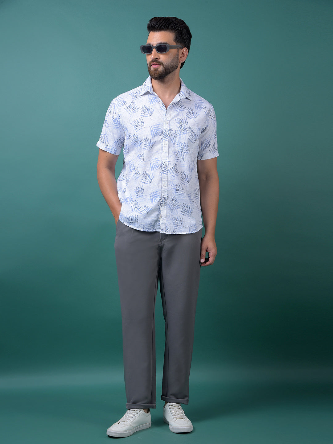 Blue Floral Print 100% Cotton Shirt-Men Shirts-Crimsoune Club