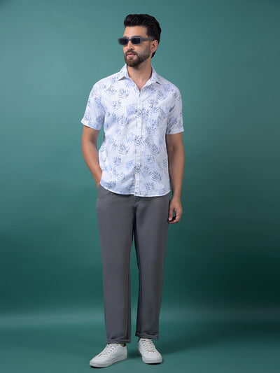 Blue Floral Print 100% Cotton Shirt-Men Shirts-Crimsoune Club