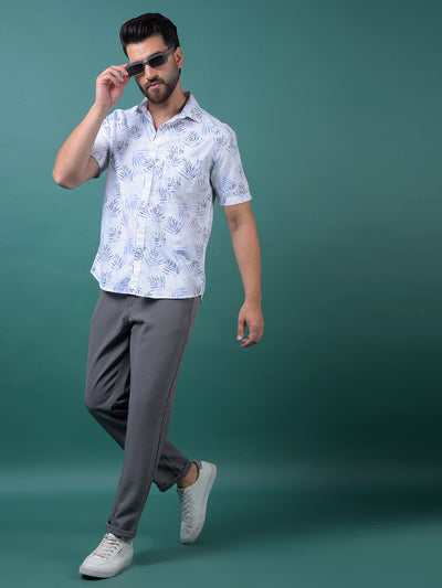 Blue Floral Print 100% Cotton Shirt-Men Shirts-Crimsoune Club