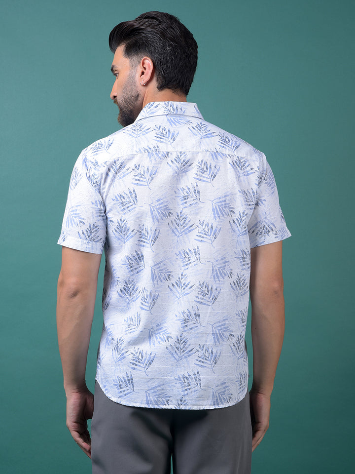 Blue Floral Print 100% Cotton Shirt-Men Shirts-Crimsoune Club