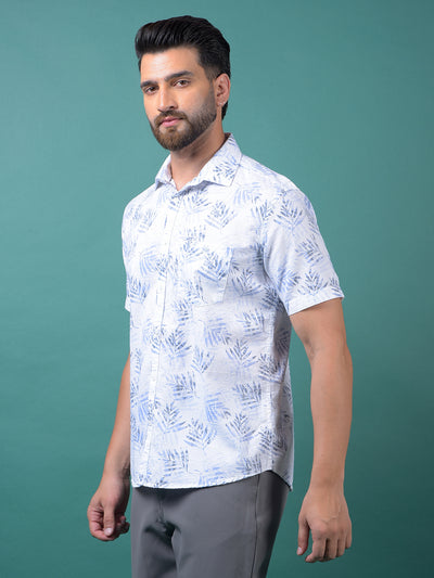 Blue Floral Print 100% Cotton Shirt-Men Shirts-Crimsoune Club