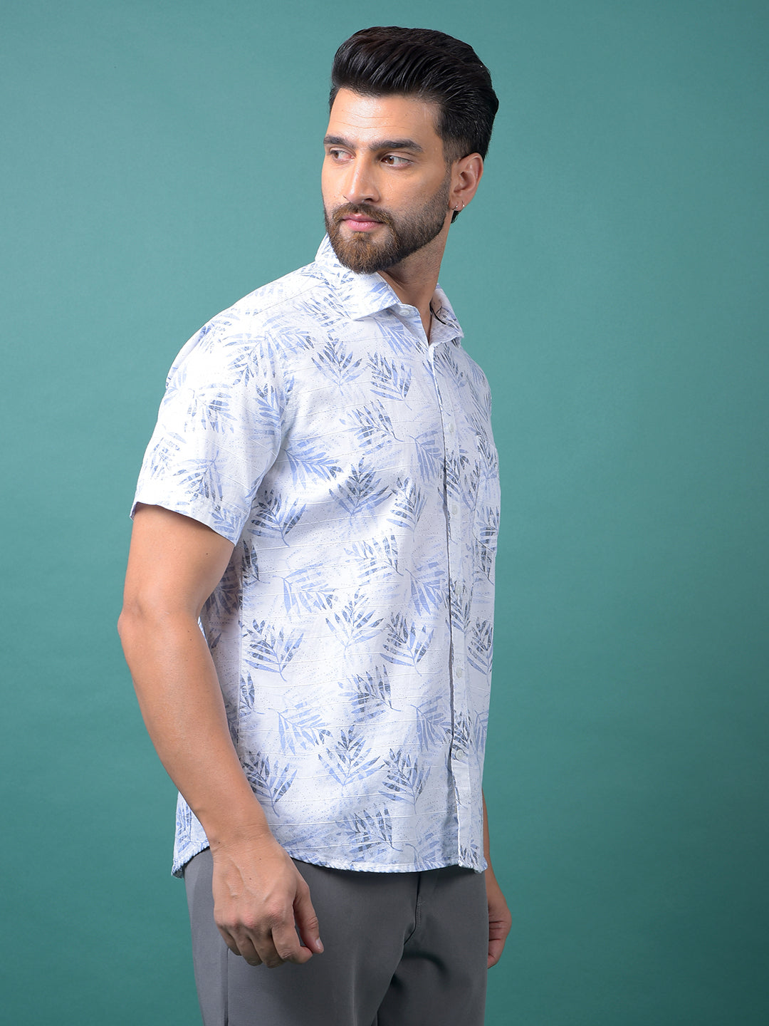 Blue Floral Print 100% Cotton Shirt-Men Shirts-Crimsoune Club