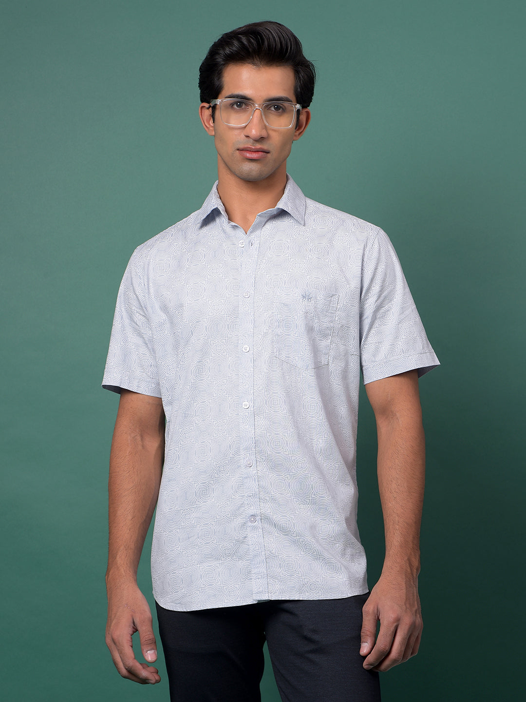 Grey Printed 100% Cotton Shirt-Men Shirts-Crimsoune Club