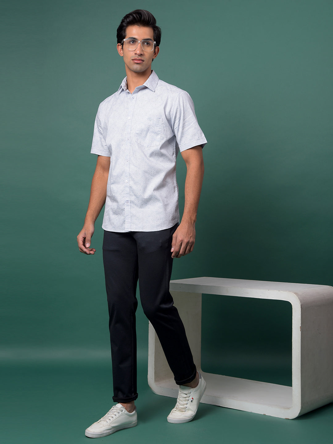 Grey Printed 100% Cotton Shirt-Men Shirts-Crimsoune Club